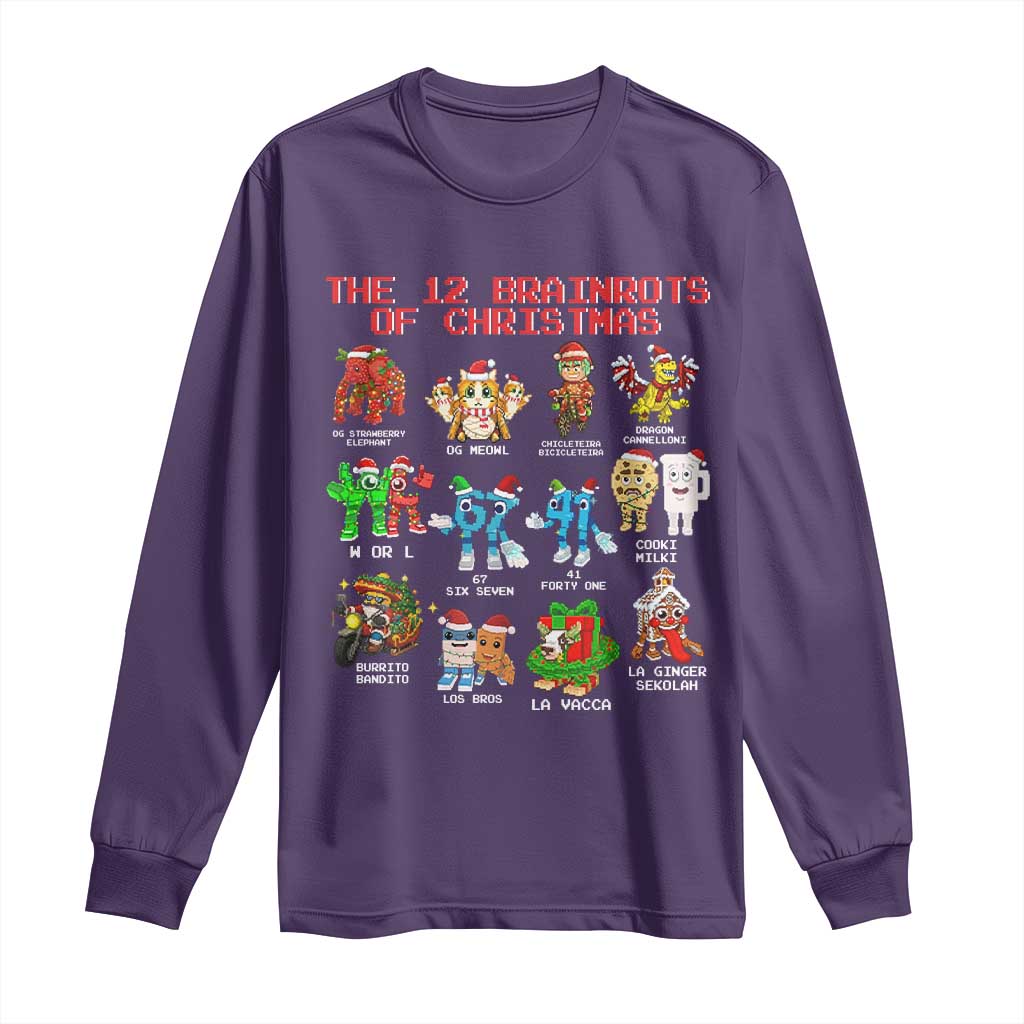 The 12 Brainrots of Christmas Long Sleeve Shirt Funny Cursed Meme Holiday Gag Gift - Wonder Print Shop