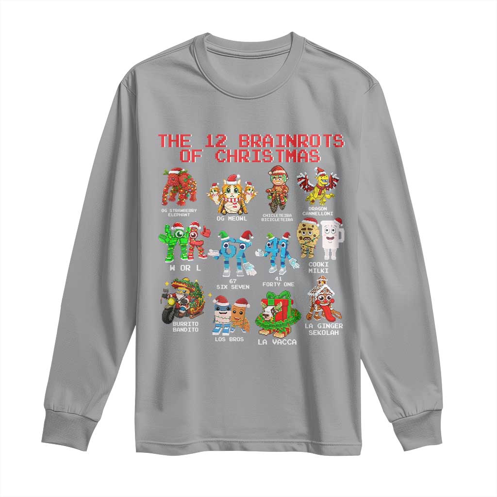 The 12 Brainrots of Christmas Long Sleeve Shirt Funny Cursed Meme Holiday Gag Gift - Wonder Print Shop