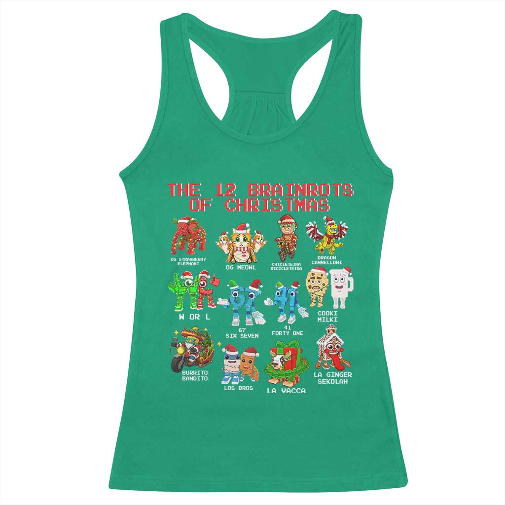 The 12 Brainrots of Christmas Racerback Tank Top Funny Cursed Meme Holiday Gag Gift - Wonder Print Shop
