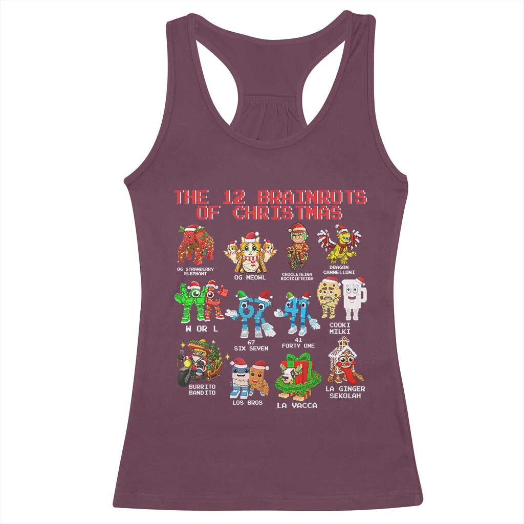 The 12 Brainrots of Christmas Racerback Tank Top Funny Cursed Meme Holiday Gag Gift - Wonder Print Shop
