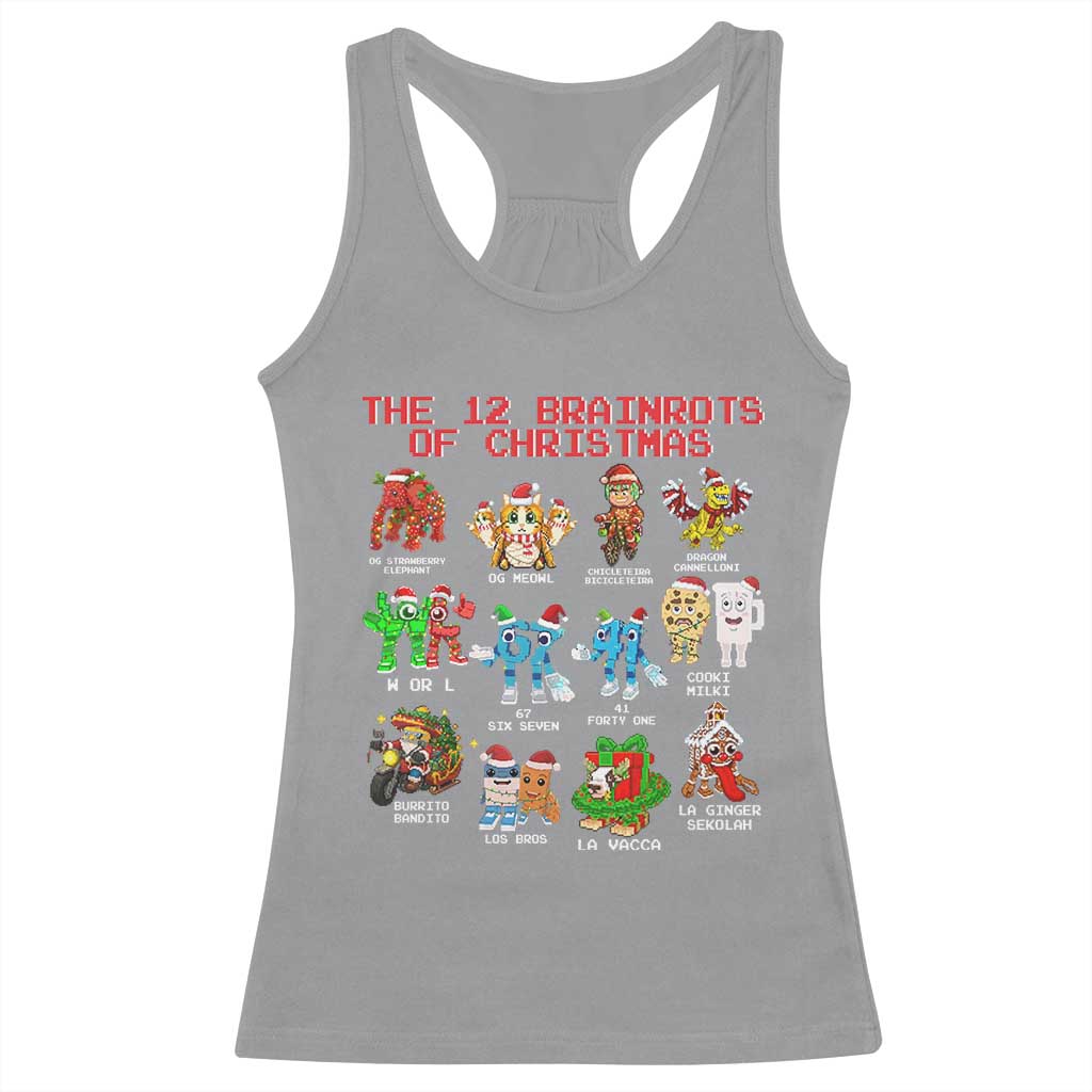 The 12 Brainrots of Christmas Racerback Tank Top Funny Cursed Meme Holiday Gag Gift - Wonder Print Shop