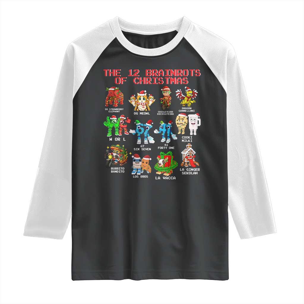 The 12 Brainrots of Christmas Raglan Shirt Funny Cursed Meme Holiday Gag Gift - Wonder Print Shop