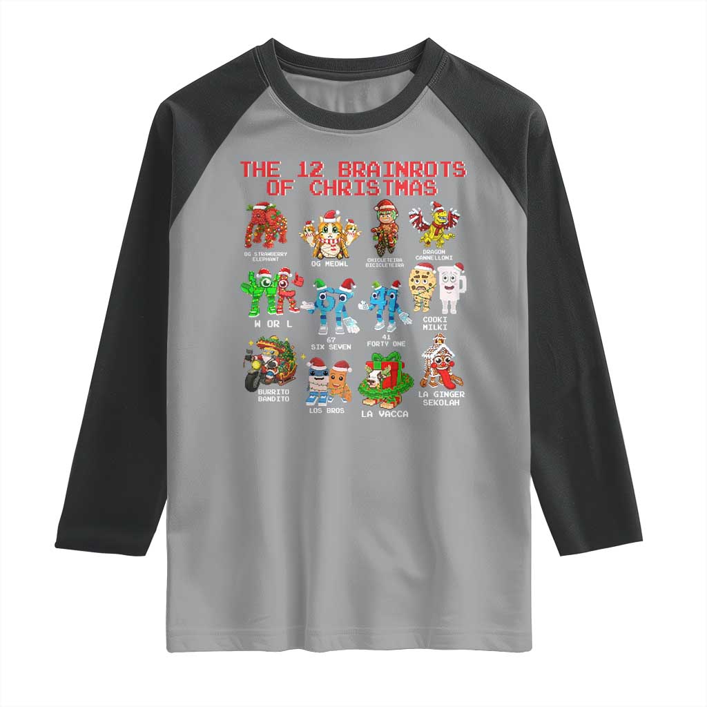The 12 Brainrots of Christmas Raglan Shirt Funny Cursed Meme Holiday Gag Gift - Wonder Print Shop
