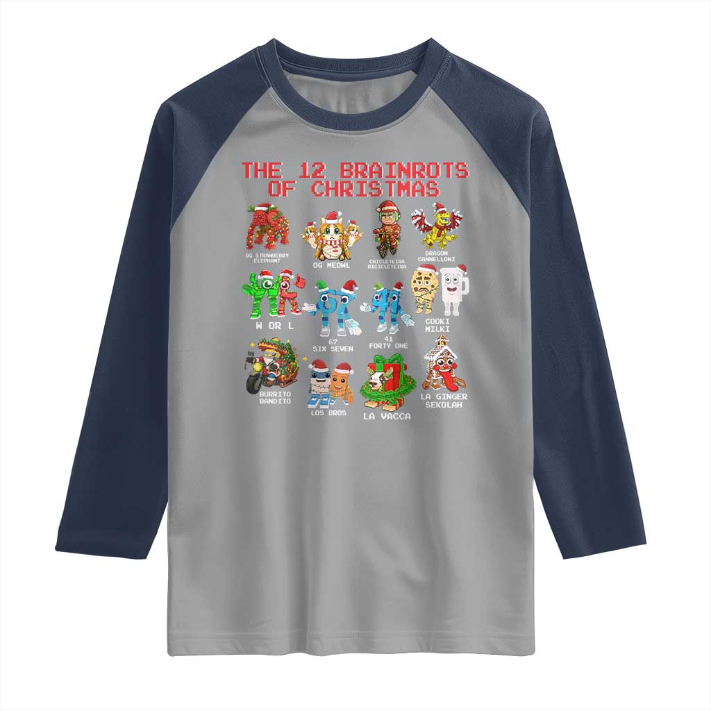 The 12 Brainrots of Christmas Raglan Shirt Funny Cursed Meme Holiday Gag Gift - Wonder Print Shop