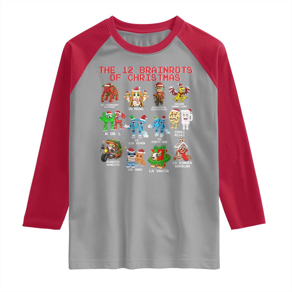 The 12 Brainrots of Christmas Raglan Shirt Funny Cursed Meme Holiday Gag Gift - Wonder Print Shop