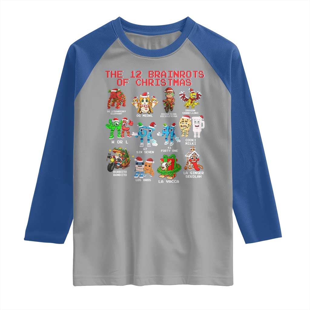The 12 Brainrots of Christmas Raglan Shirt Funny Cursed Meme Holiday Gag Gift - Wonder Print Shop