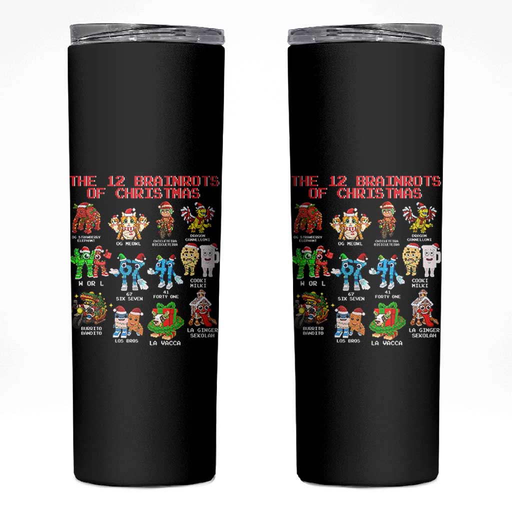 The 12 Brainrots of Christmas Skinny Tumbler Funny Cursed Meme Holiday Gag Gift - Wonder Print Shop