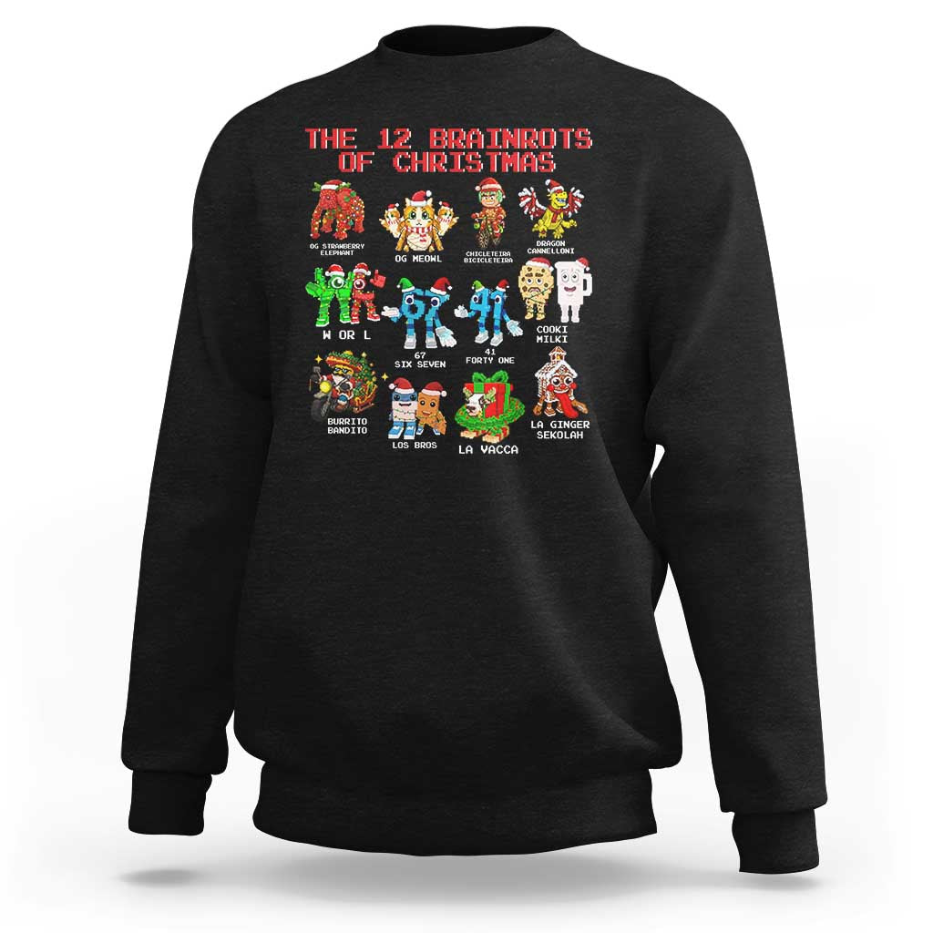 The 12 Brainrots of Christmas Sweatshirt Funny Cursed Meme Holiday Gag Gift - Wonder Print Shop