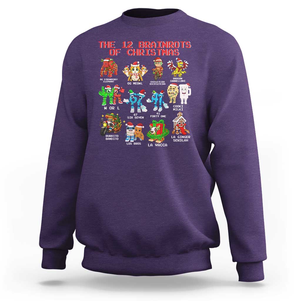 The 12 Brainrots of Christmas Sweatshirt Funny Cursed Meme Holiday Gag Gift - Wonder Print Shop