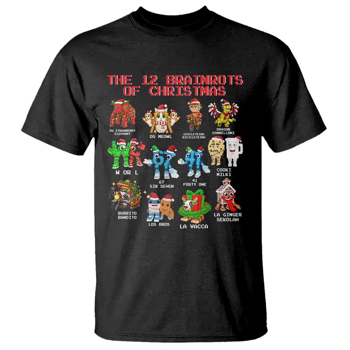 The 12 Brainrots of Christmas T Shirt Funny Cursed Meme Holiday Gag Gift - Wonder Print Shop