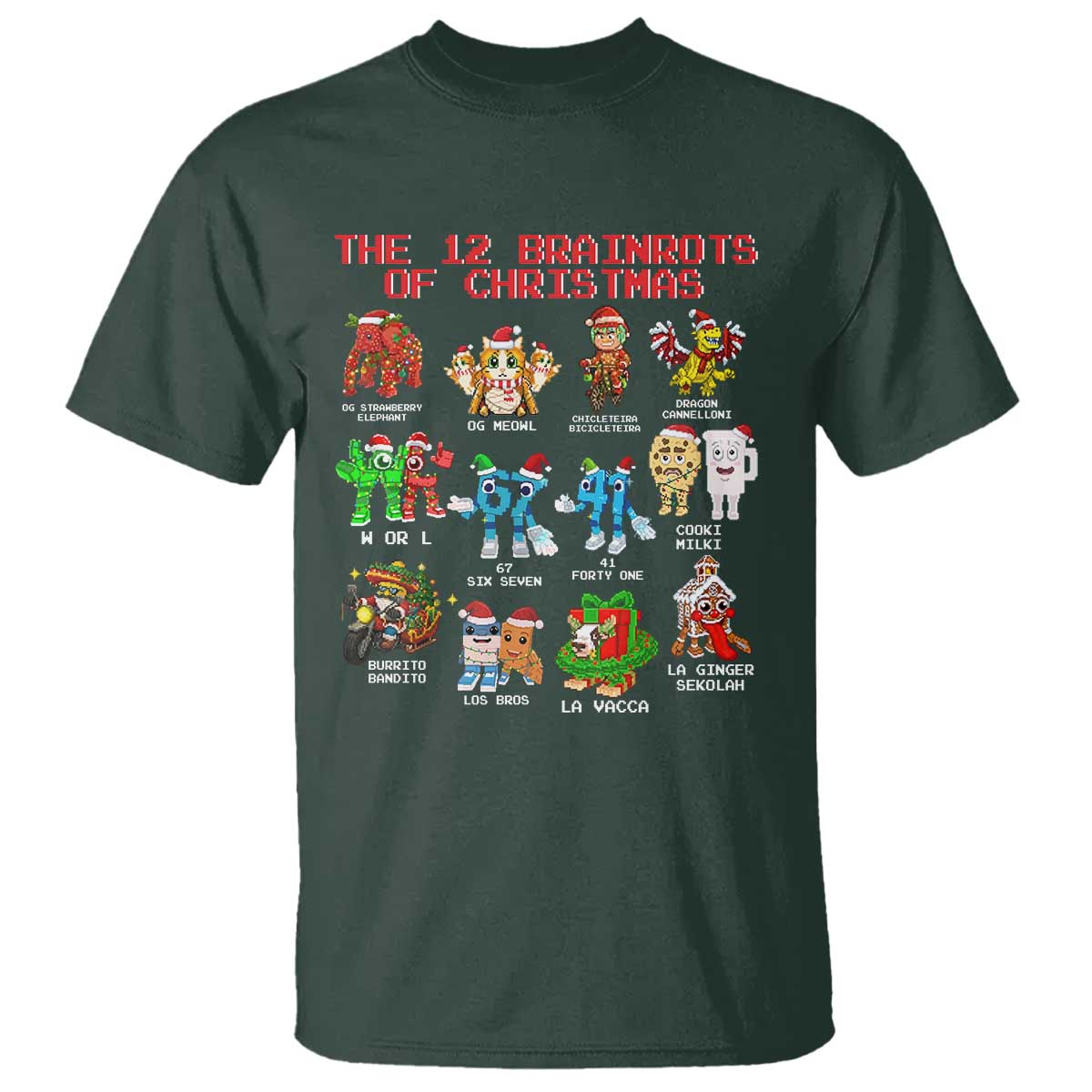 The 12 Brainrots of Christmas T Shirt Funny Cursed Meme Holiday Gag Gift - Wonder Print Shop