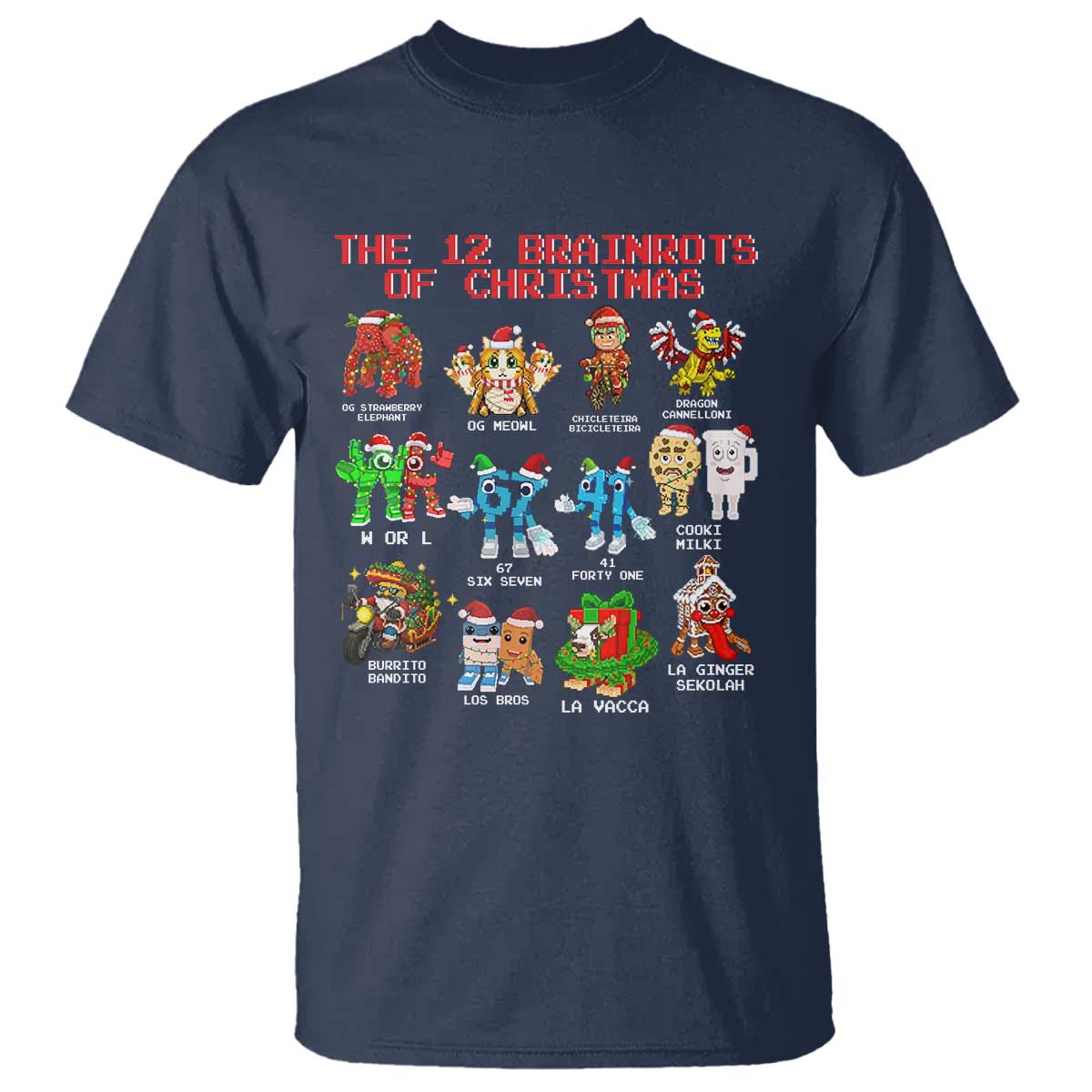 The 12 Brainrots of Christmas T Shirt Funny Cursed Meme Holiday Gag Gift - Wonder Print Shop