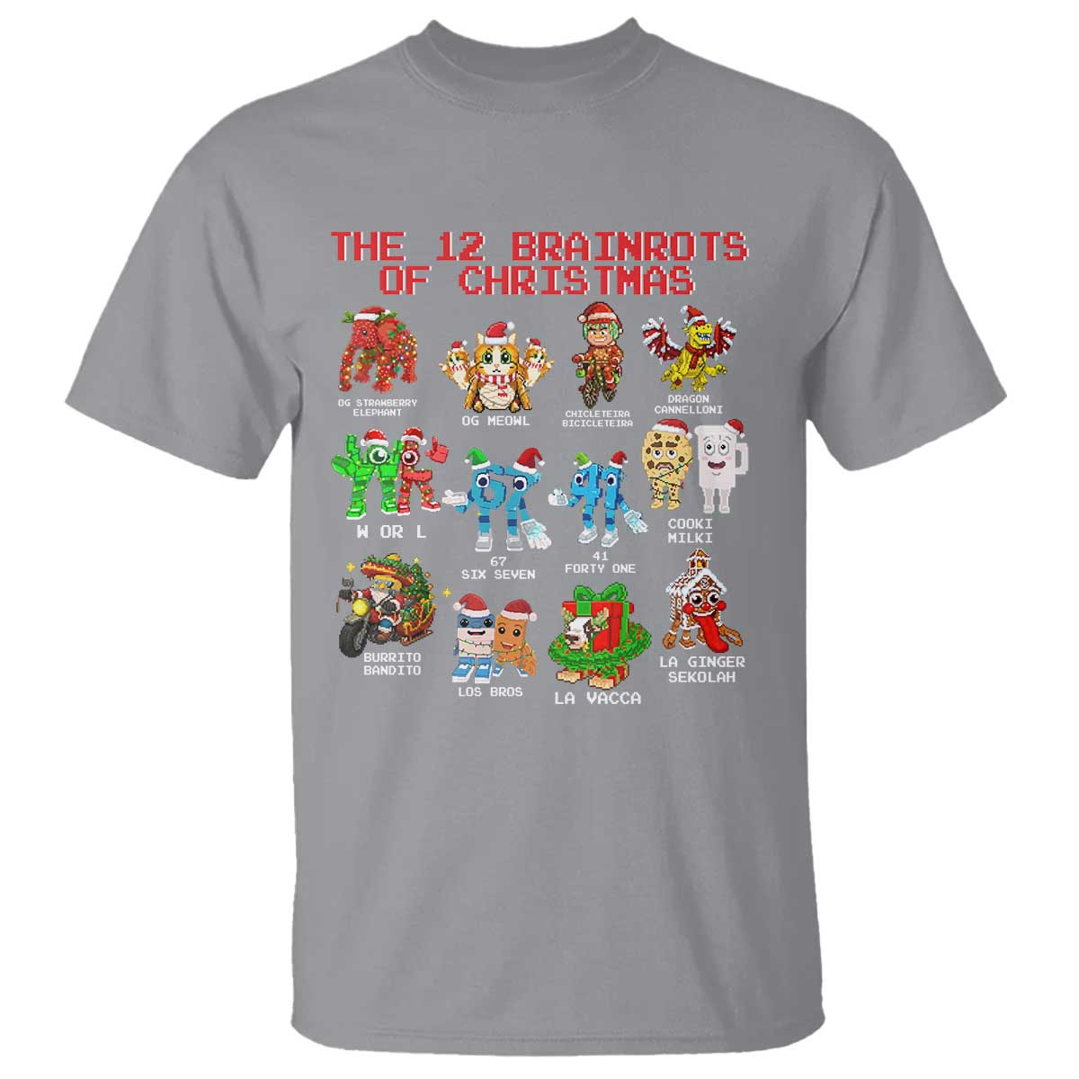The 12 Brainrots of Christmas T Shirt Funny Cursed Meme Holiday Gag Gift - Wonder Print Shop