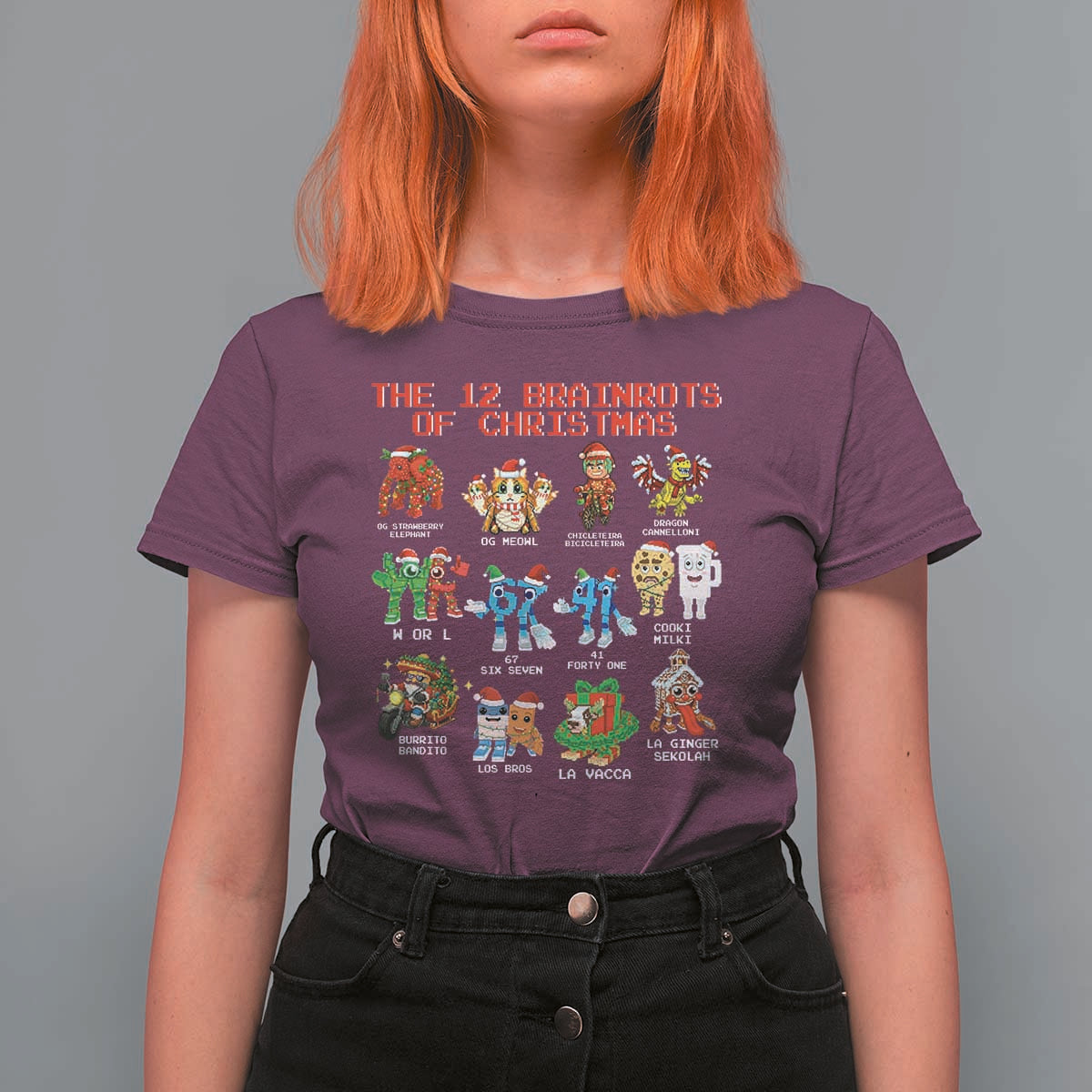 The 12 Brainrots of Christmas T Shirt For Women Funny Cursed Meme Holiday Gag Gift - Wonder Print Shop