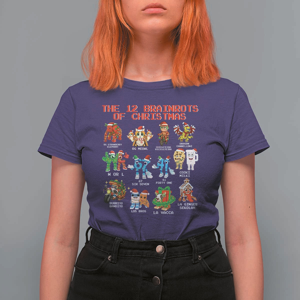 The 12 Brainrots of Christmas T Shirt For Women Funny Cursed Meme Holiday Gag Gift - Wonder Print Shop