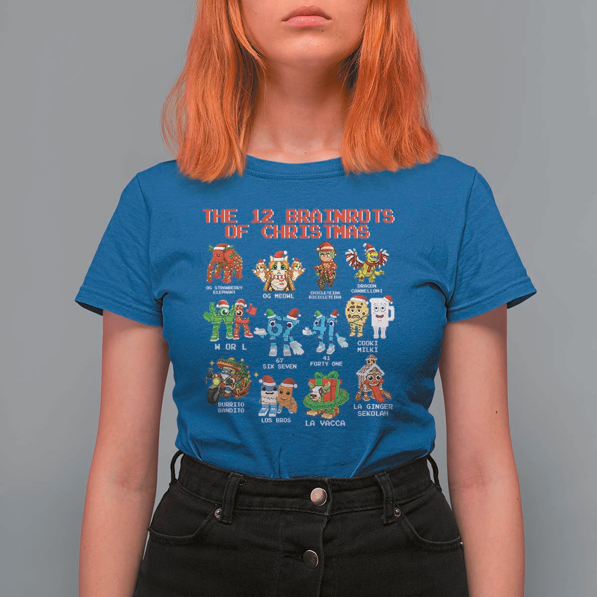 The 12 Brainrots of Christmas T Shirt For Women Funny Cursed Meme Holiday Gag Gift - Wonder Print Shop
