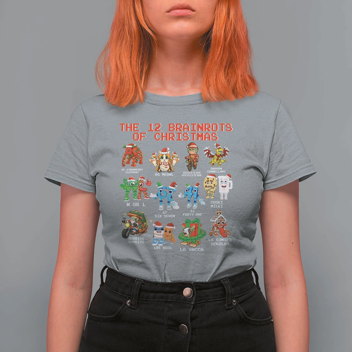 The 12 Brainrots of Christmas T Shirt For Women Funny Cursed Meme Holiday Gag Gift - Wonder Print Shop
