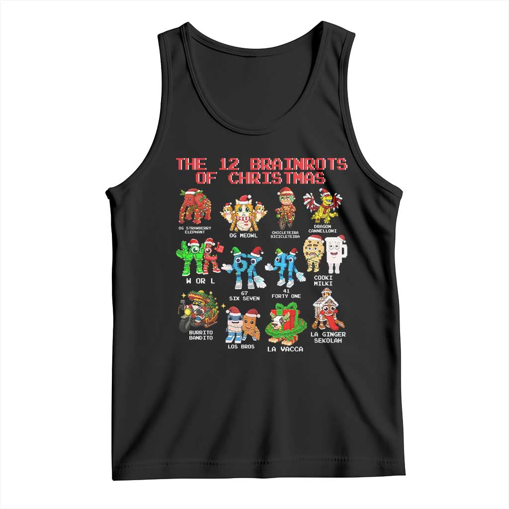 The 12 Brainrots of Christmas Tank Top Funny Cursed Meme Holiday Gag Gift - Wonder Print Shop