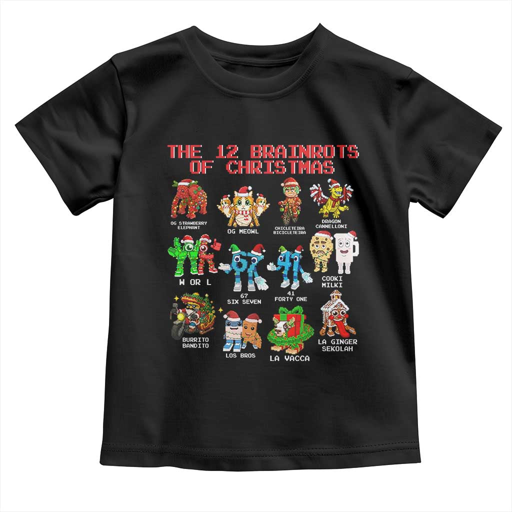 The 12 Brainrots of Christmas Toddler T Shirt Funny Cursed Meme Holiday Gag Gift - Wonder Print Shop