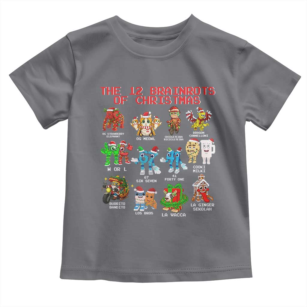 The 12 Brainrots of Christmas Toddler T Shirt Funny Cursed Meme Holiday Gag Gift - Wonder Print Shop
