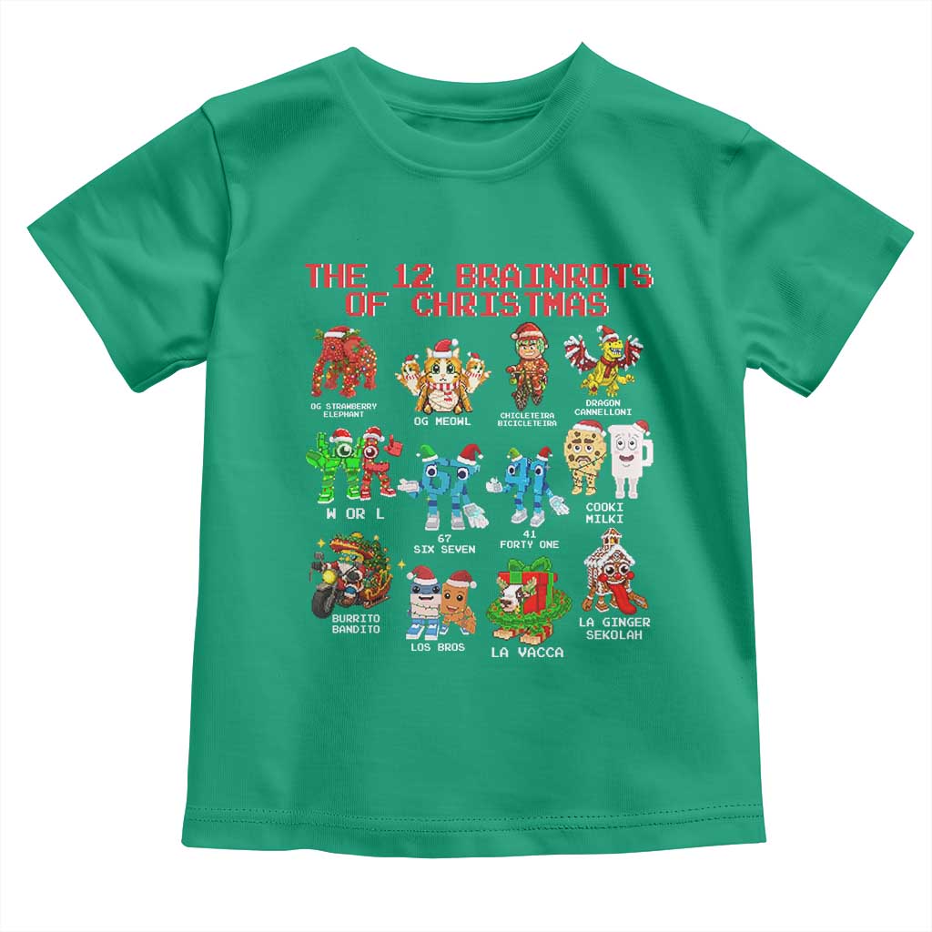 The 12 Brainrots of Christmas Toddler T Shirt Funny Cursed Meme Holiday Gag Gift - Wonder Print Shop