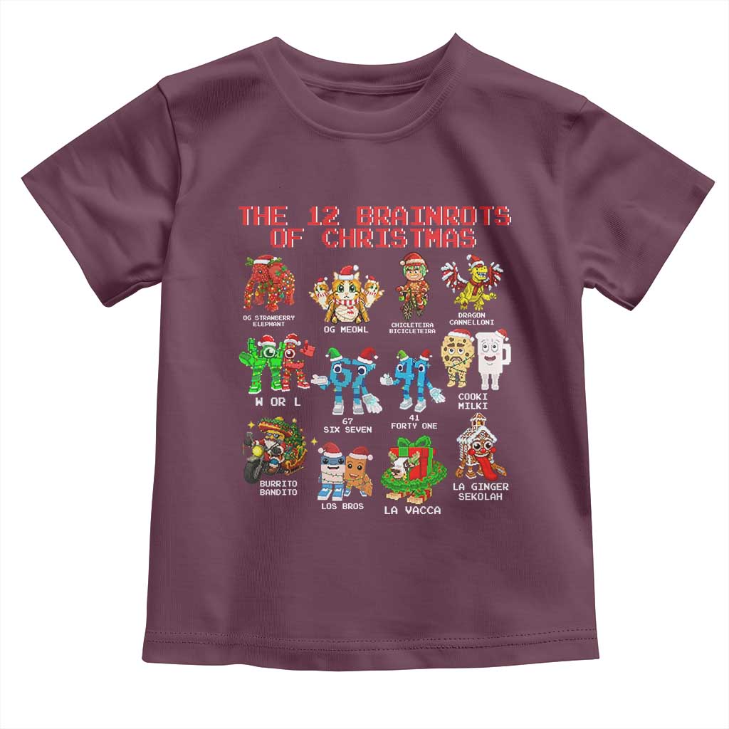 The 12 Brainrots of Christmas Toddler T Shirt Funny Cursed Meme Holiday Gag Gift - Wonder Print Shop