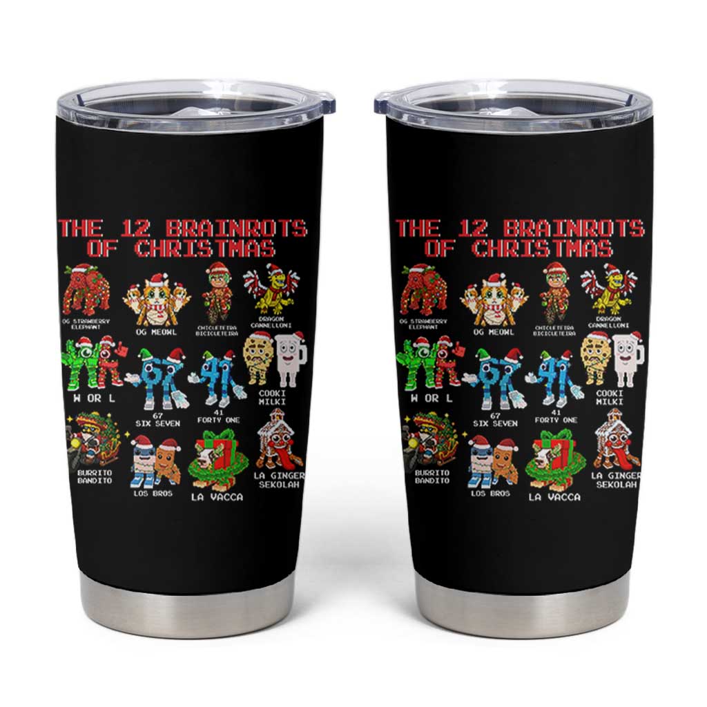 The 12 Brainrots of Christmas Tumbler Cup Funny Cursed Meme Holiday Gag Gift - Wonder Print Shop