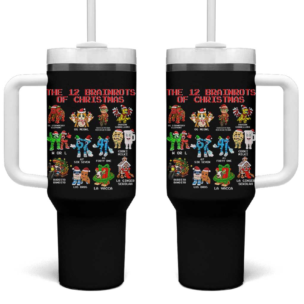 The 12 Brainrots of Christmas Tumbler With Handle Funny Cursed Meme Holiday Gag Gift - Wonder Print Shop