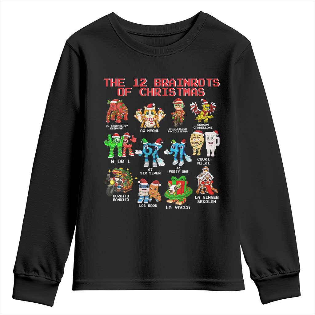 The 12 Brainrots of Christmas Youth Sweatshirt Funny Cursed Meme Holiday Gag Gift - Wonder Print Shop