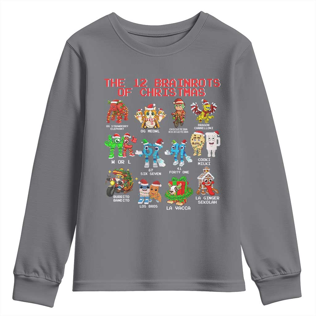 The 12 Brainrots of Christmas Youth Sweatshirt Funny Cursed Meme Holiday Gag Gift - Wonder Print Shop