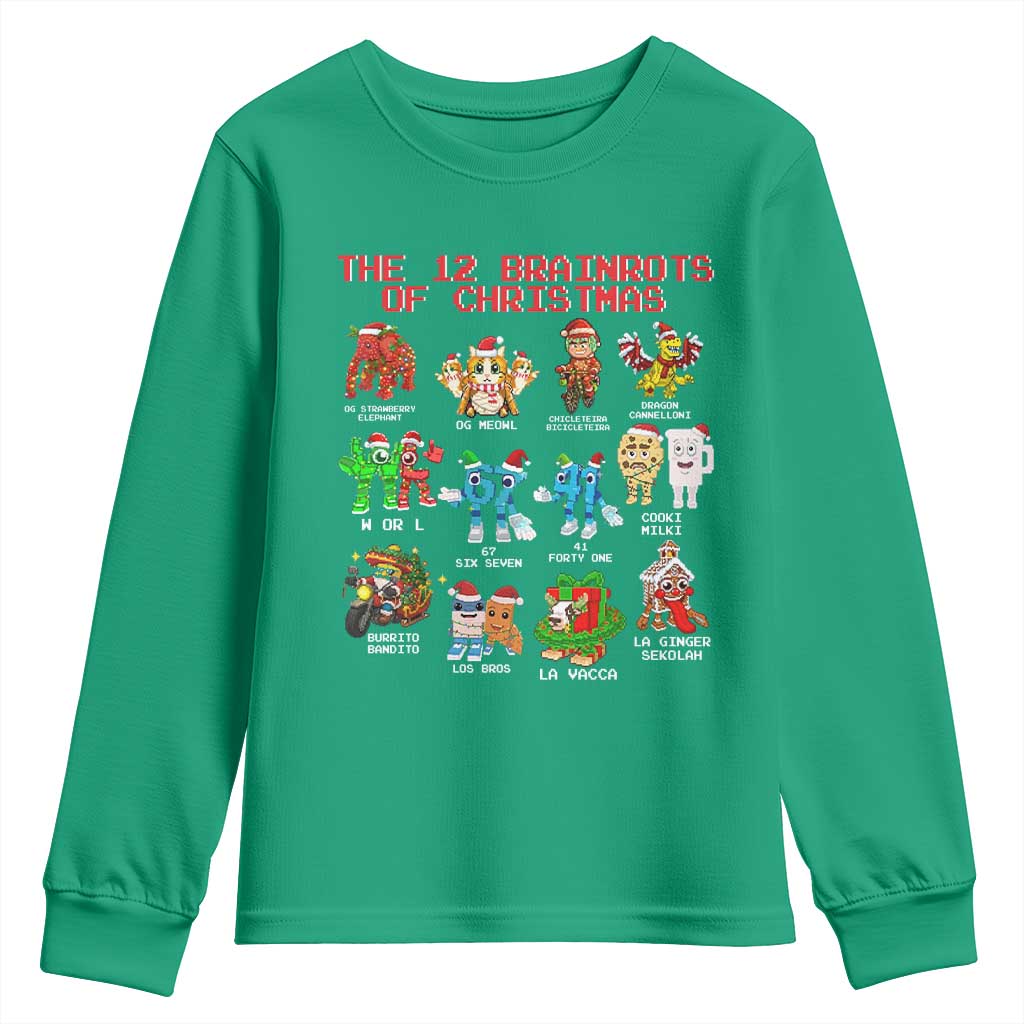 The 12 Brainrots of Christmas Youth Sweatshirt Funny Cursed Meme Holiday Gag Gift - Wonder Print Shop
