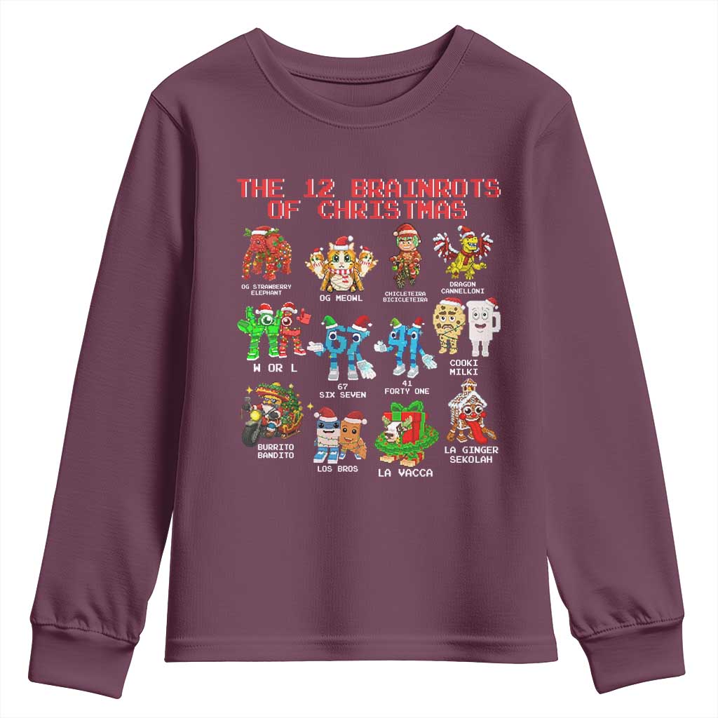 The 12 Brainrots of Christmas Youth Sweatshirt Funny Cursed Meme Holiday Gag Gift - Wonder Print Shop