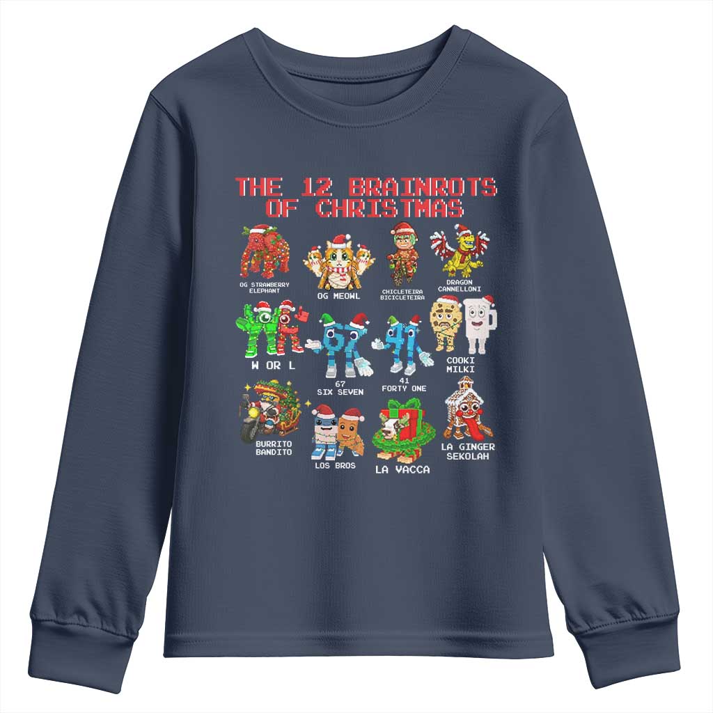 The 12 Brainrots of Christmas Youth Sweatshirt Funny Cursed Meme Holiday Gag Gift - Wonder Print Shop