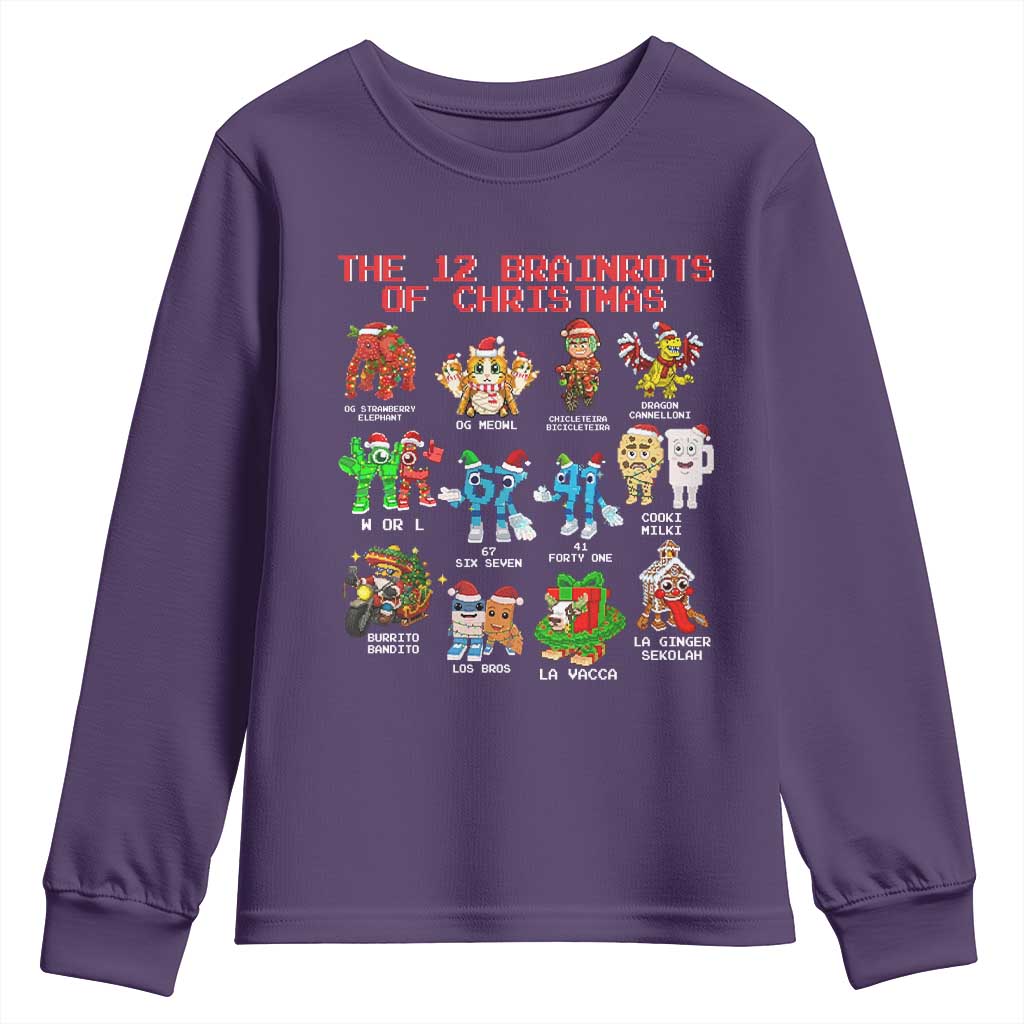 The 12 Brainrots of Christmas Youth Sweatshirt Funny Cursed Meme Holiday Gag Gift - Wonder Print Shop
