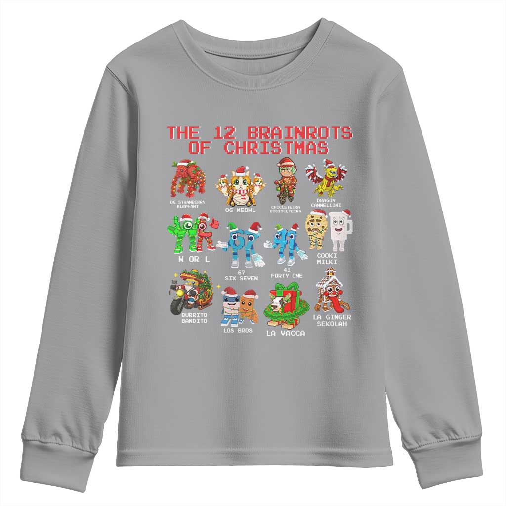 The 12 Brainrots of Christmas Youth Sweatshirt Funny Cursed Meme Holiday Gag Gift - Wonder Print Shop
