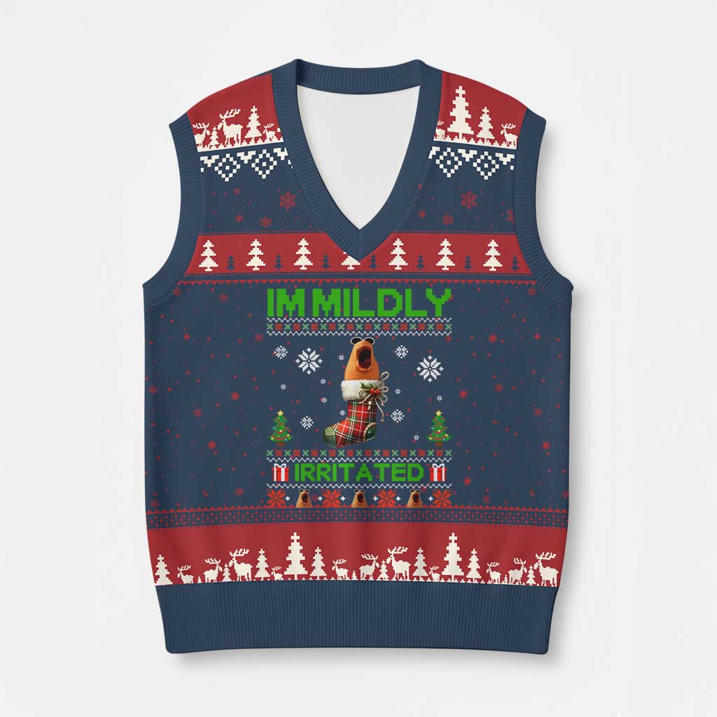 Mildly Irritated Marcus the Worm Meme V-Neck Knit Sweater Vest Funny Xmas Stocking Weirdcore - Wonder Print Shop