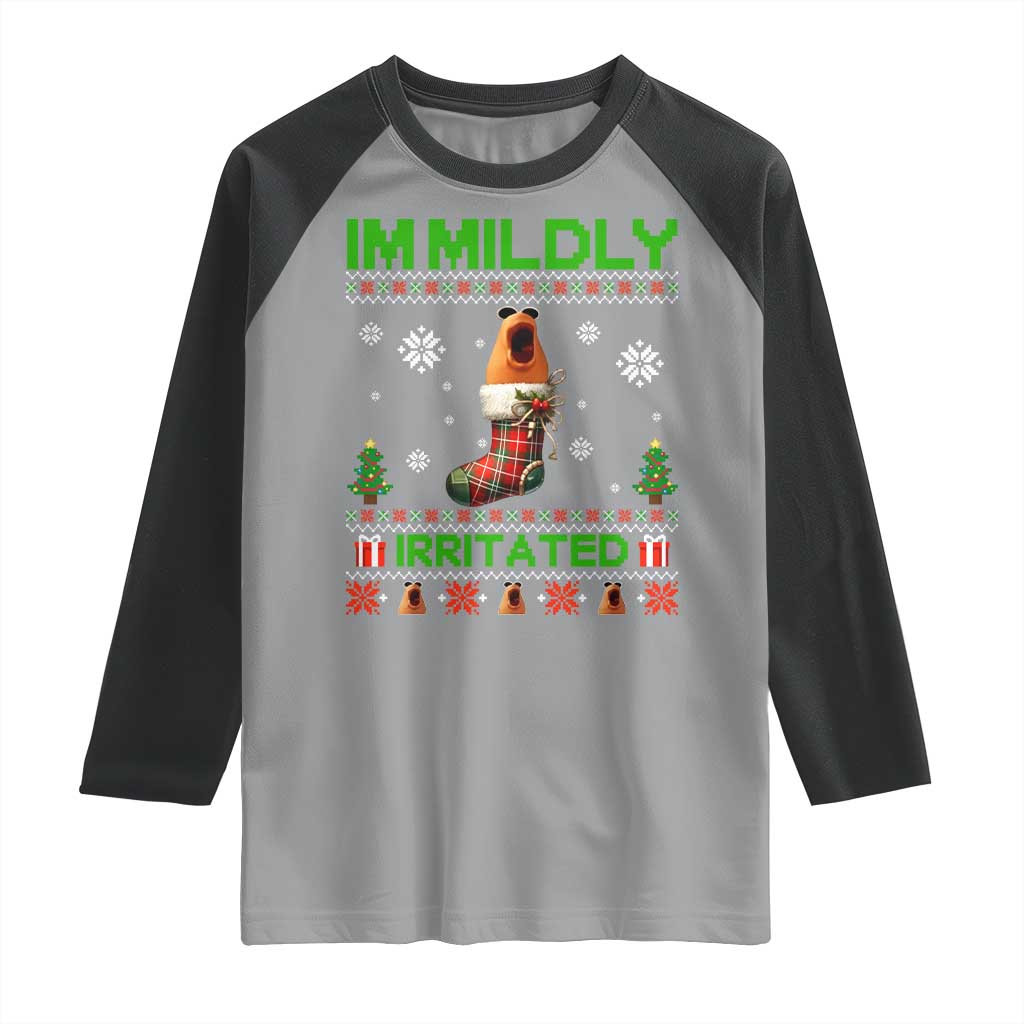 Mildly Irritated Marcus the Worm Meme Raglan Shirt Funny Christmas Stocking Weirdcore - Wonder Print Shop