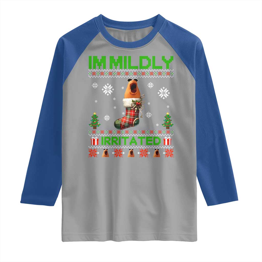 Mildly Irritated Marcus the Worm Meme Raglan Shirt Funny Christmas Stocking Weirdcore - Wonder Print Shop