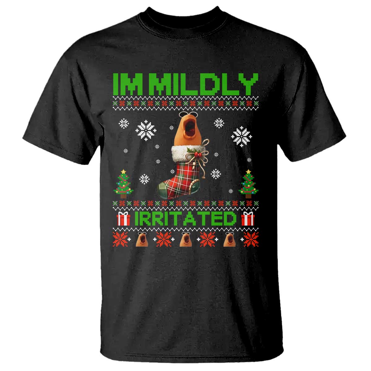 Mildly Irritated Marcus the Worm Meme T Shirt Funny Christmas Stocking Weirdcore - Wonder Print Shop