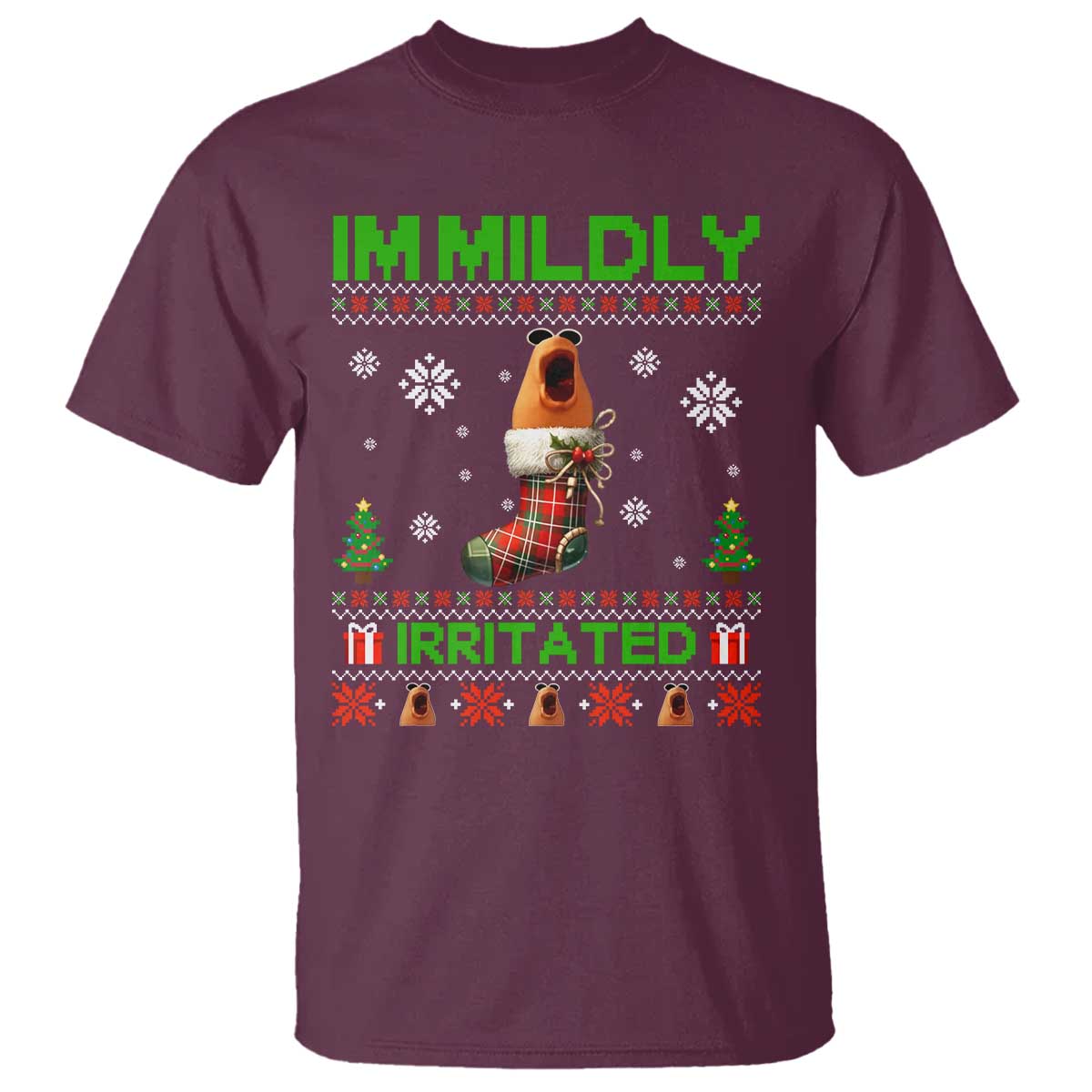 Mildly Irritated Marcus the Worm Meme T Shirt Funny Christmas Stocking Weirdcore - Wonder Print Shop