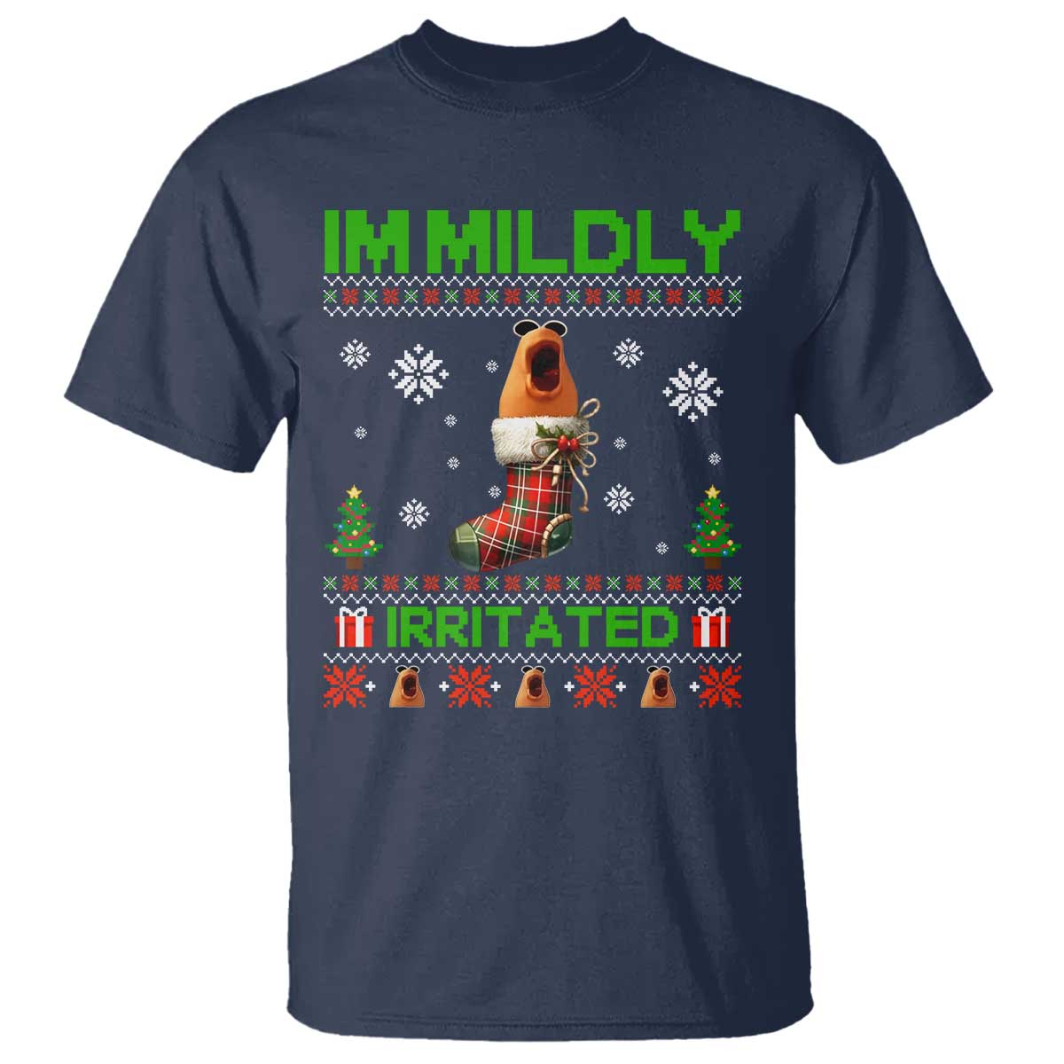 Mildly Irritated Marcus the Worm Meme T Shirt Funny Christmas Stocking Weirdcore - Wonder Print Shop