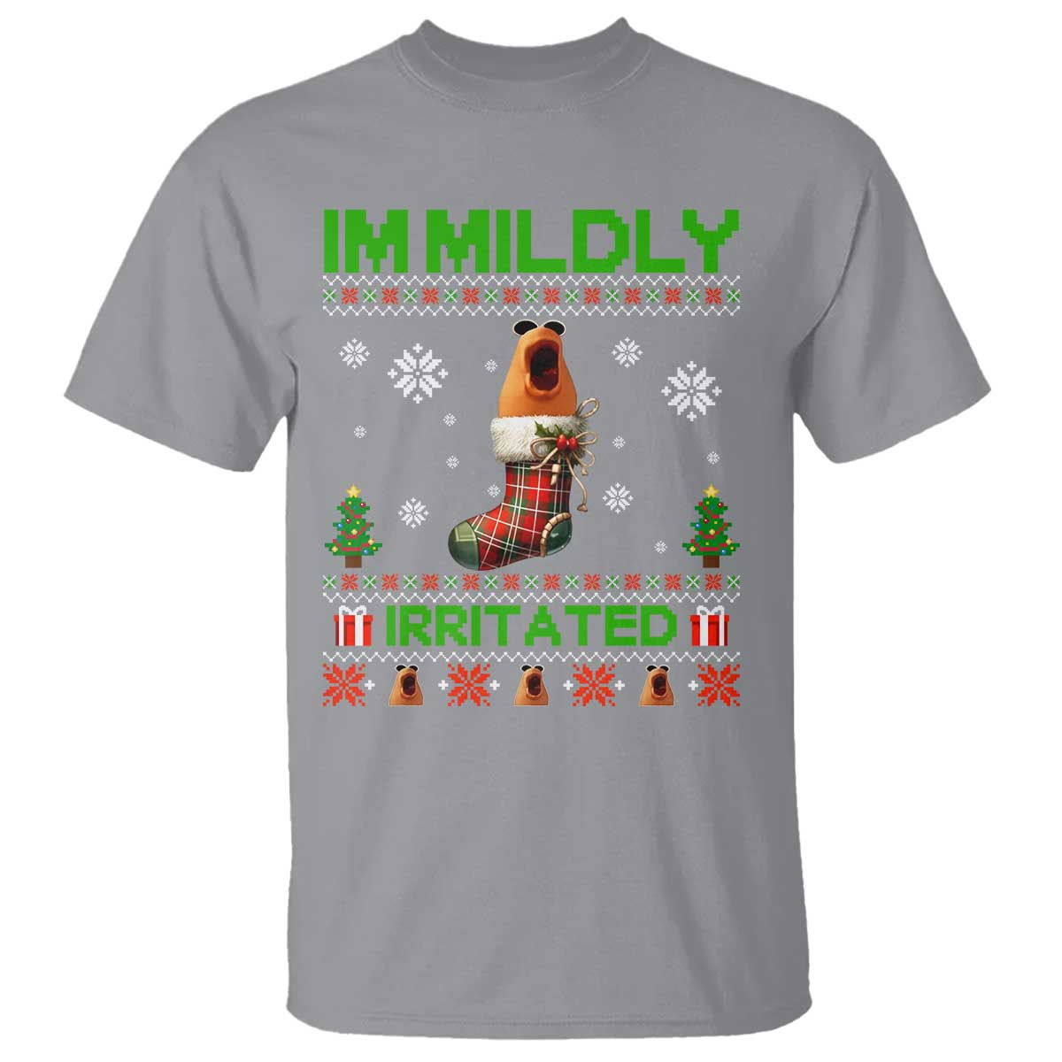 Mildly Irritated Marcus the Worm Meme T Shirt Funny Christmas Stocking Weirdcore - Wonder Print Shop