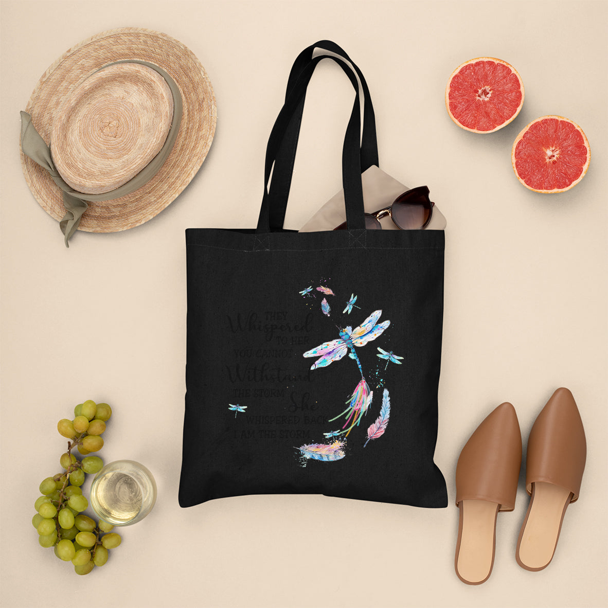 Dragonflies They Whispered You Cannot Withstand The Storm Motivational Tote Bag, Dragonfly Tote Bag, Gift for Women, Dragonfly Lover Tote Bag - Wonder Print Shop
