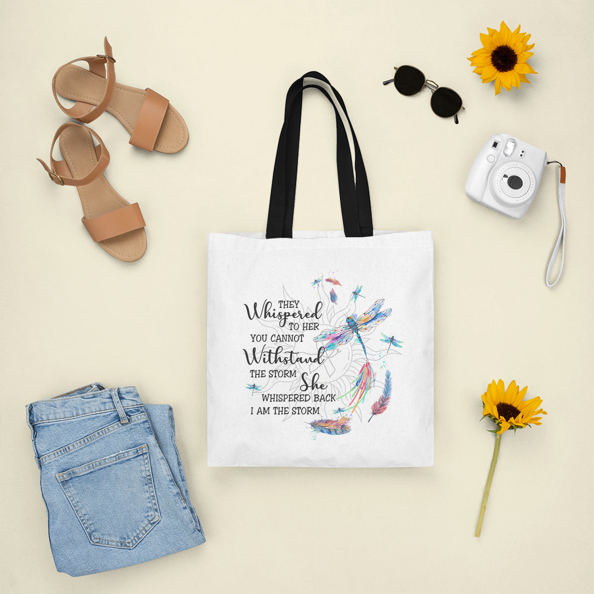 Dragonflies They Whispered You Cannot Withstand The Storm Motivational Tote Bag, Dragonfly Tote Bag, Gift for Women, Dragonfly Lover Tote Bag - Wonder Print Shop