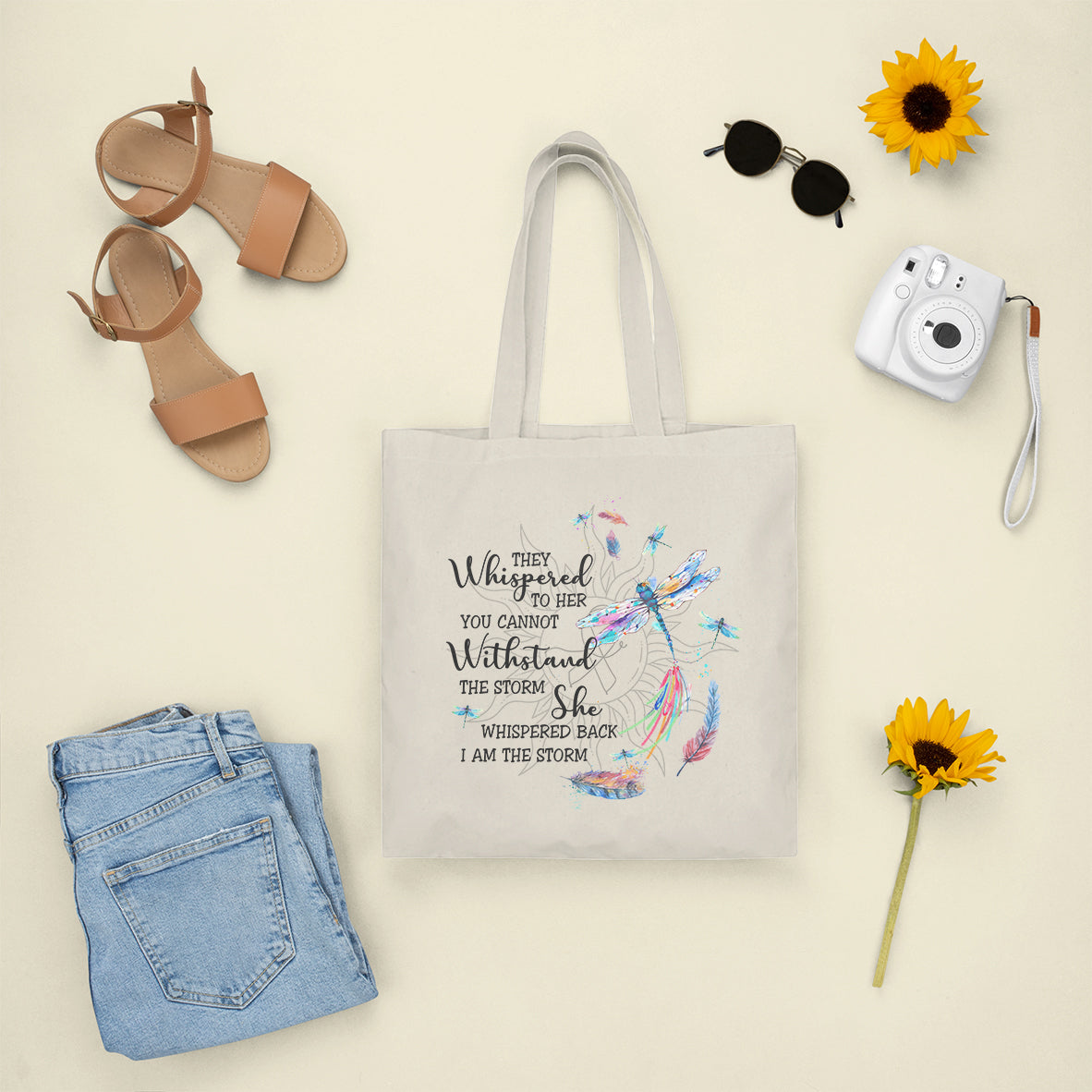 Dragonflies They Whispered You Cannot Withstand The Storm Motivational Tote Bag, Dragonfly Tote Bag, Gift for Women, Dragonfly Lover Tote Bag - Wonder Print Shop
