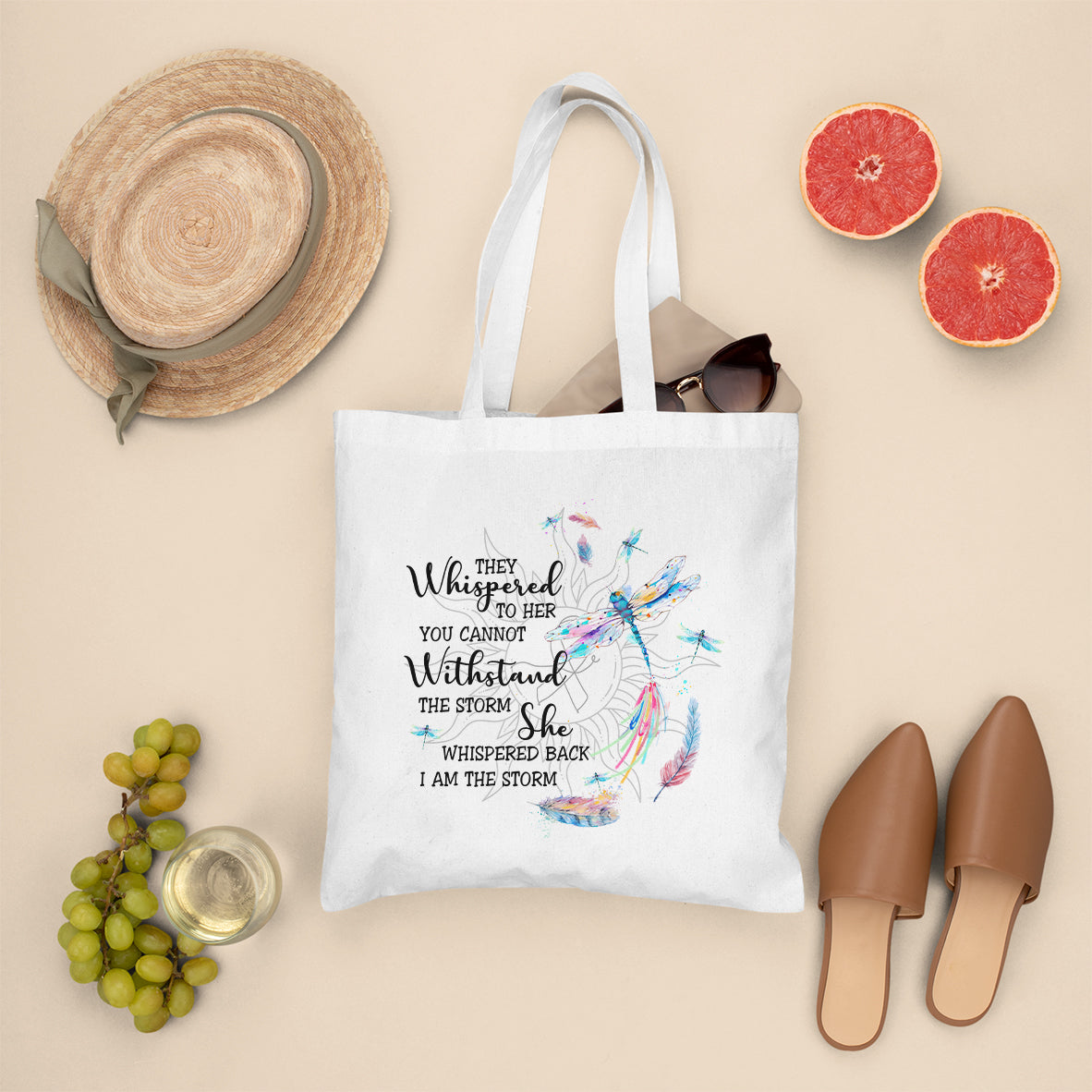 Dragonflies They Whispered You Cannot Withstand The Storm Motivational Tote Bag, Dragonfly Tote Bag, Gift for Women, Dragonfly Lover Tote Bag - Wonder Print Shop