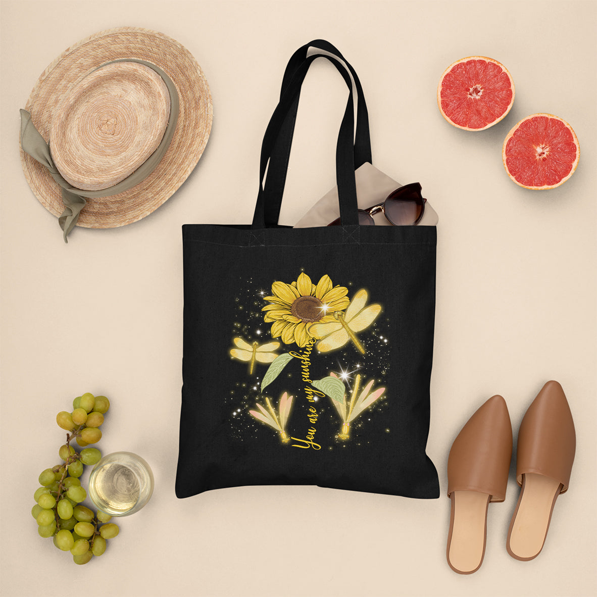 Choose To Shine Dragonflies Sunflower Growth Mindset Inspirational Tote Bag, Dragonfly Tote Bag, Gift for Women, Dragonfly Lover Tote Bag - Wonder Print Shop
