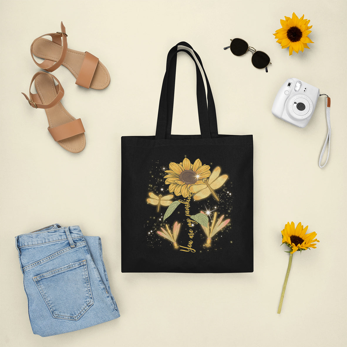 Choose To Shine Dragonflies Sunflower Growth Mindset Inspirational Tote Bag, Dragonfly Tote Bag, Gift for Women, Dragonfly Lover Tote Bag - Wonder Print Shop