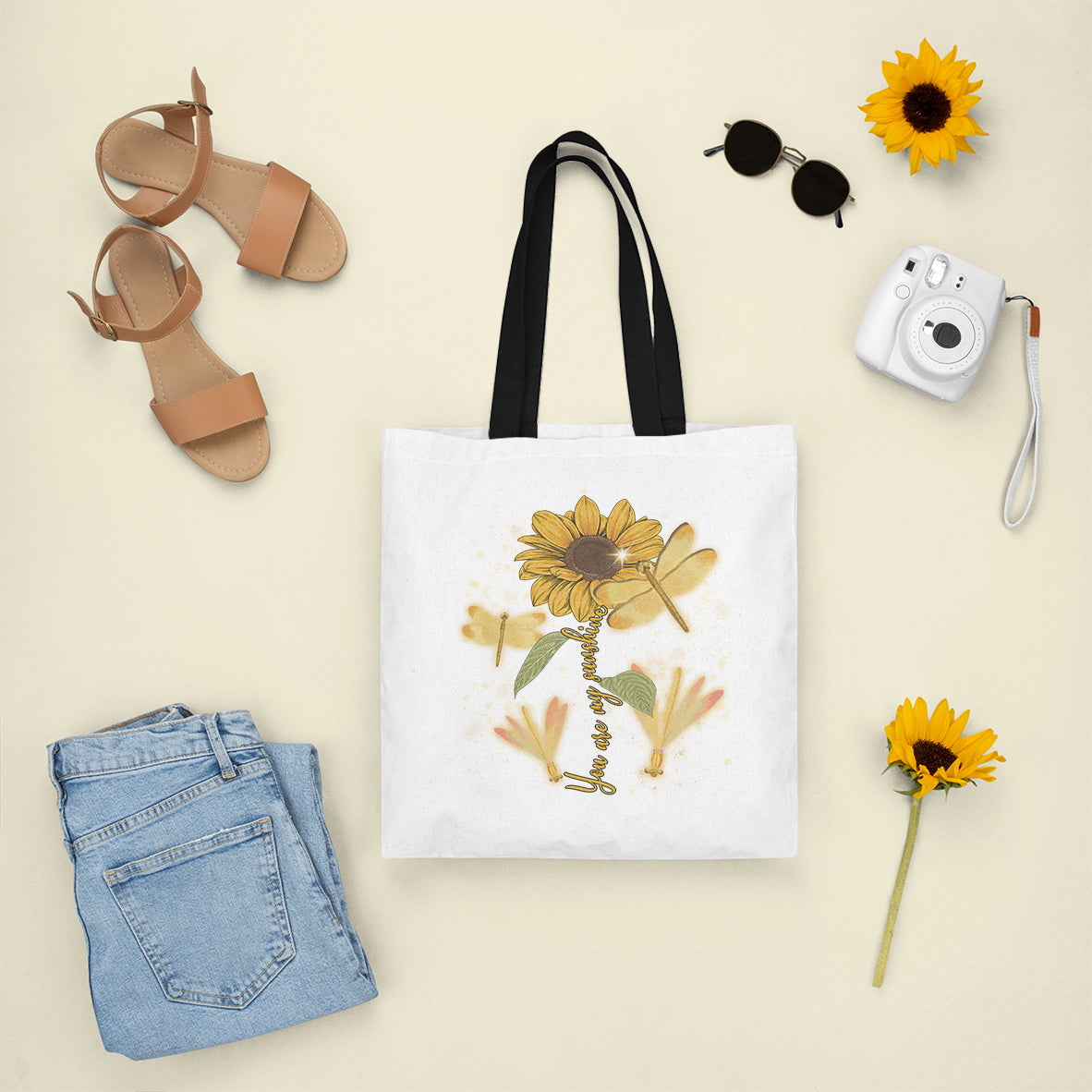 Choose To Shine Dragonflies Sunflower Growth Mindset Inspirational Tote Bag, Dragonfly Tote Bag, Gift for Women, Dragonfly Lover Tote Bag - Wonder Print Shop