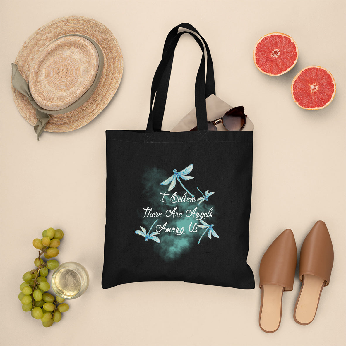 Dragonflies I Believe There Are Angels Among Us Heavenly Nostalgic Spiritual Tote Bag, Dragonfly Tote Bag, Gift for Women, Dragonfly Lover Tote Bag - Wonder Print Shop